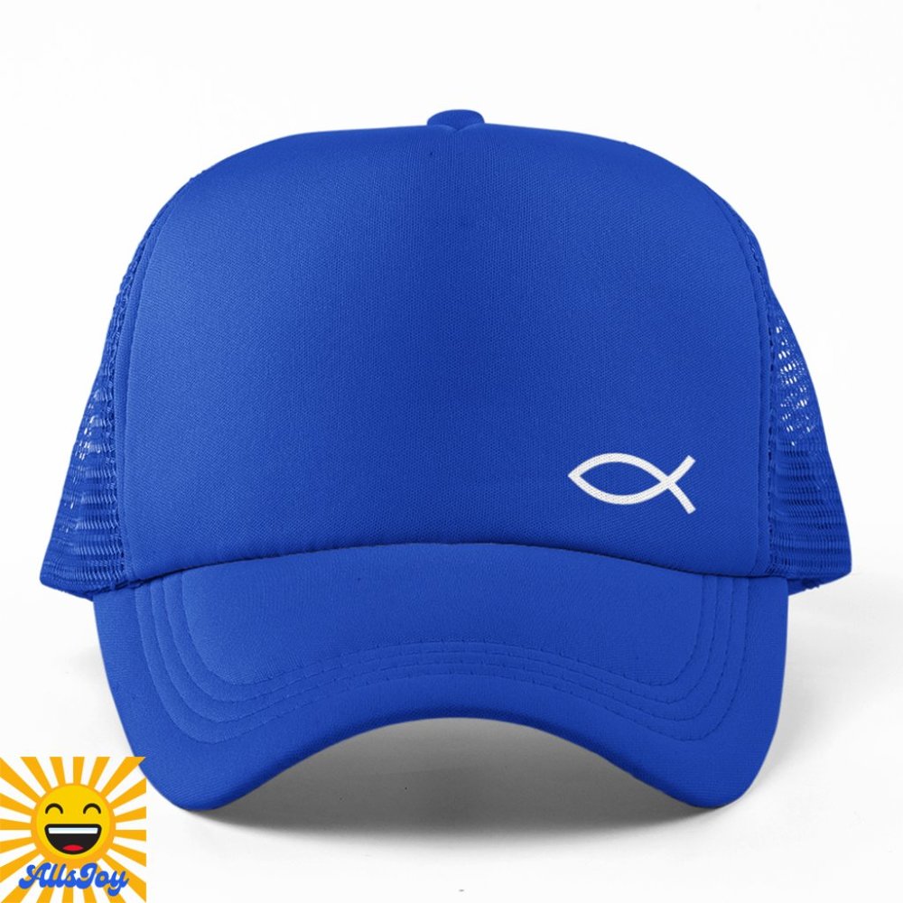 CHRISTIAN FISH SYMBOL Minimalist Foam Trucker Hat Snapback Cap Blue